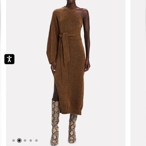 Nanushka One-Shoulder Brown Knit Midi Dress